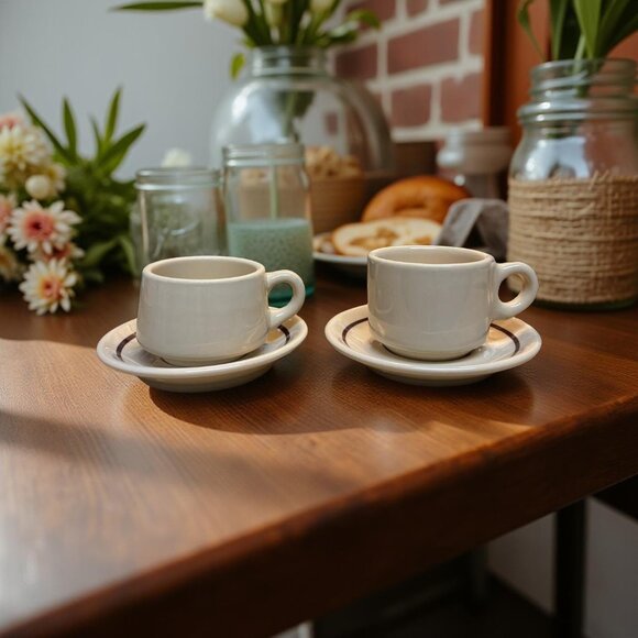 Vintage Restaurant Ware Tan Cups & Saucers Coffee Syracuse China & Buffalo China - Picture 7 of 7